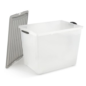 Rotho Stapelbox Compact A3 mit Rollen 70 l Transparent/Grau