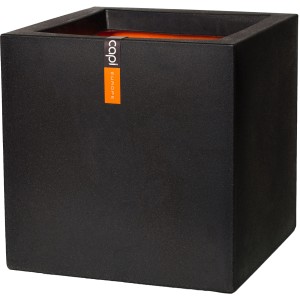 Schwarzer, viereckiger Capi Pflanztopf Smooth, 50x50x50 cm, für Innen- und Außenbereich.