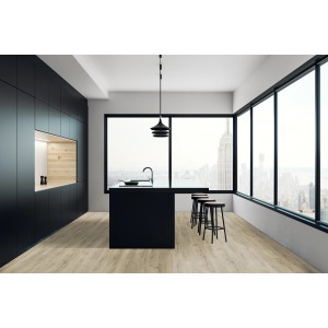 Helle Click-Vinyl Diele Tampa Oak Village im modernen Küchen-Interieur.