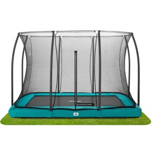 Grünes Salta Comfort Edition Ground Trampolin (305x214 cm) mit Sicherheitsnetz für Kinder.