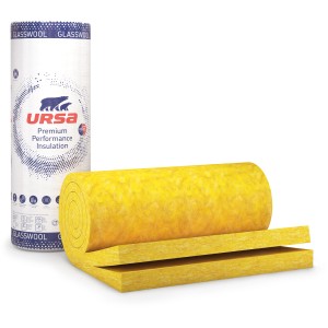 Ursa Dämmfilz Duett 120mm, gelbe Glaswolle Rolle und Packung, Mineralfaser Dämmstoff.