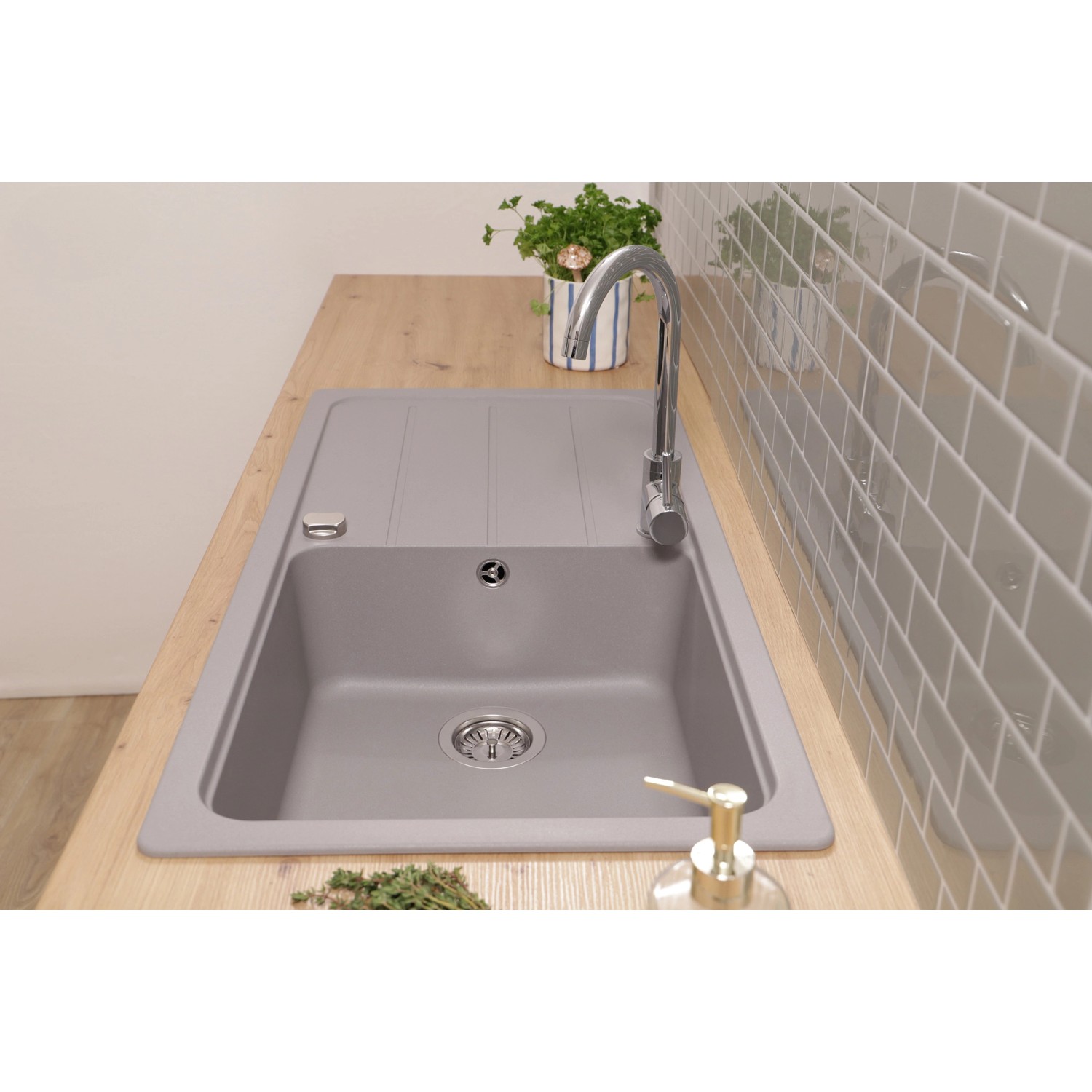 Respekta Einbauspüle Massivgranit Austin 100 cm x 50 cm Grau_8