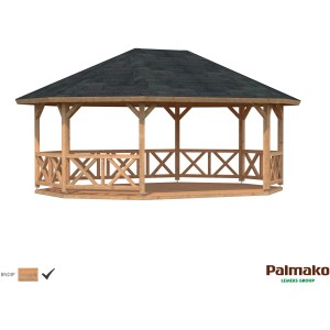 Palmako Holz-Pavillon Betty, braun tauchgrundiert, 615x465 cm. Gartenlaube ohne Fußboden.