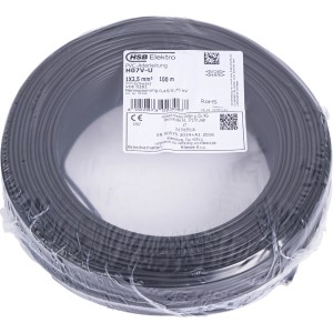 Schwarze Aderleitung H07V-U 2,5 mm² auf Rolle, 100 m, für Elektroinstallation.