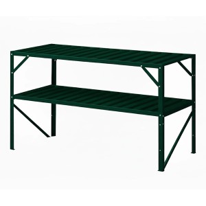 Grüner Halls Tisch, 2-stöckig, aus Aluminium, 121x52 cm, für Gewächshaus & Garten.