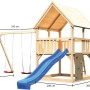 Karibu Spielturm Luis mit Doppelschaukel, blauer Rutsche und Kletterwand.