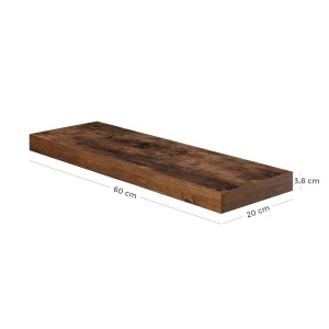 Vasagle Wandregal, 20x60x3,8 cm, Vintagebraun. Schwebendes Regal für Bücher und Deko.