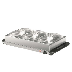 Silva Homeline Buffetwärmer SH 4.1 mit 3 Edelstahlbehältern und transparenten Deckeln.