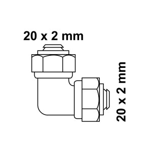 Kirchhoff Winkel 90° Klemmfitting 20mm für MSVR Blank, Schemazeichnung
