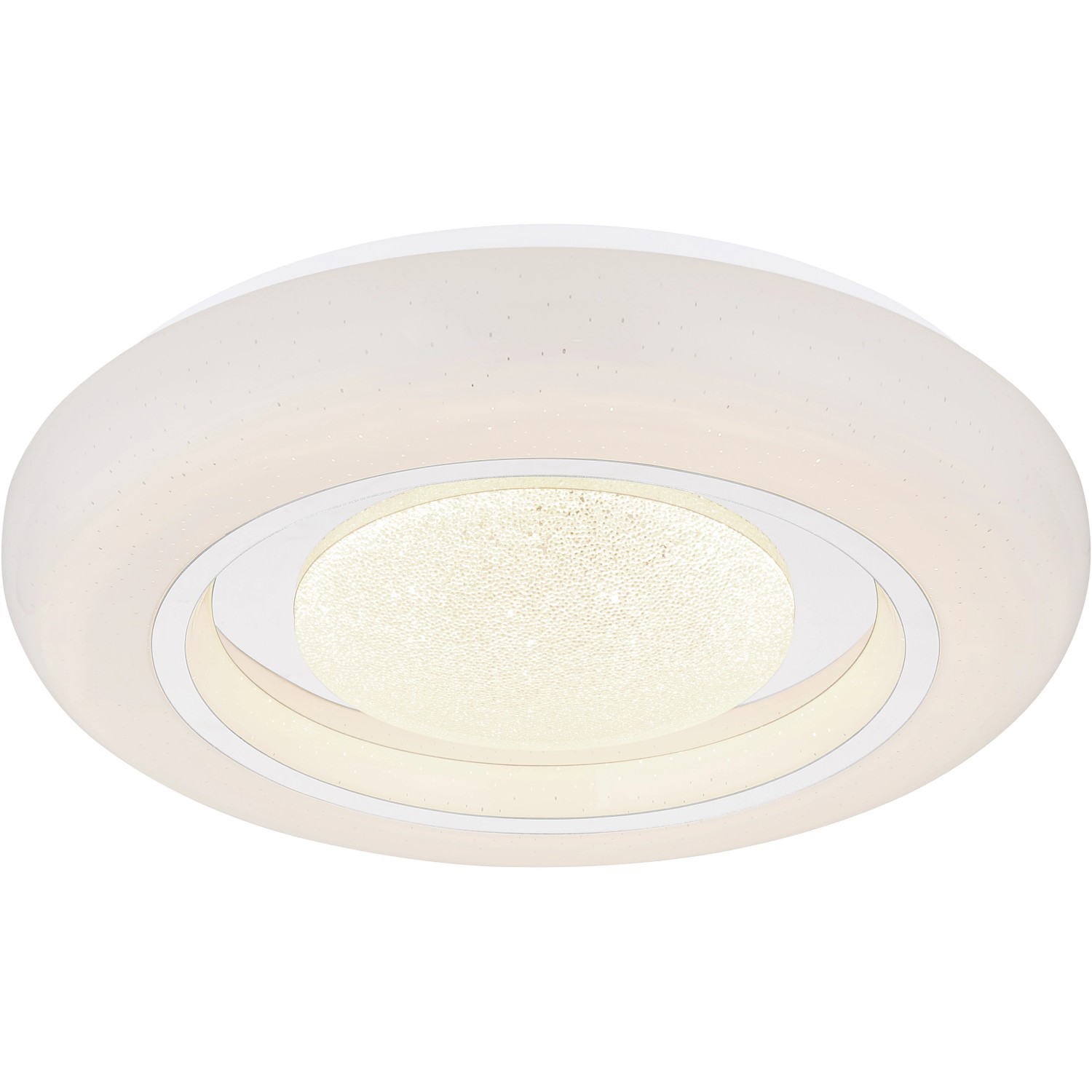 Weiße, runde Globo LED-Deckenleuchte Burro mit Chromring und Glaskristallen, 390x80 mm.