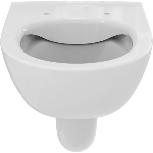 Weißes, spülrandloses Ideal Standard Wandtiefspül-WC i.life A aus Keramik, Frontansicht.