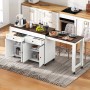 okwish Kücheninsel mit Ausziehfunktion Rollen Schubladen 112-180.5x45x92.2cm Weiß Braun_4