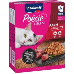 Vitakraft Poesie Delice Farm Selection Katzen-Nassfutter, 8x85g Packung mit Rind und Herz.