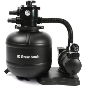Steinbach Sandfilteranlage Speed Clean Classic 400, schwarzer Filterkessel mit Pumpe und Manometer.