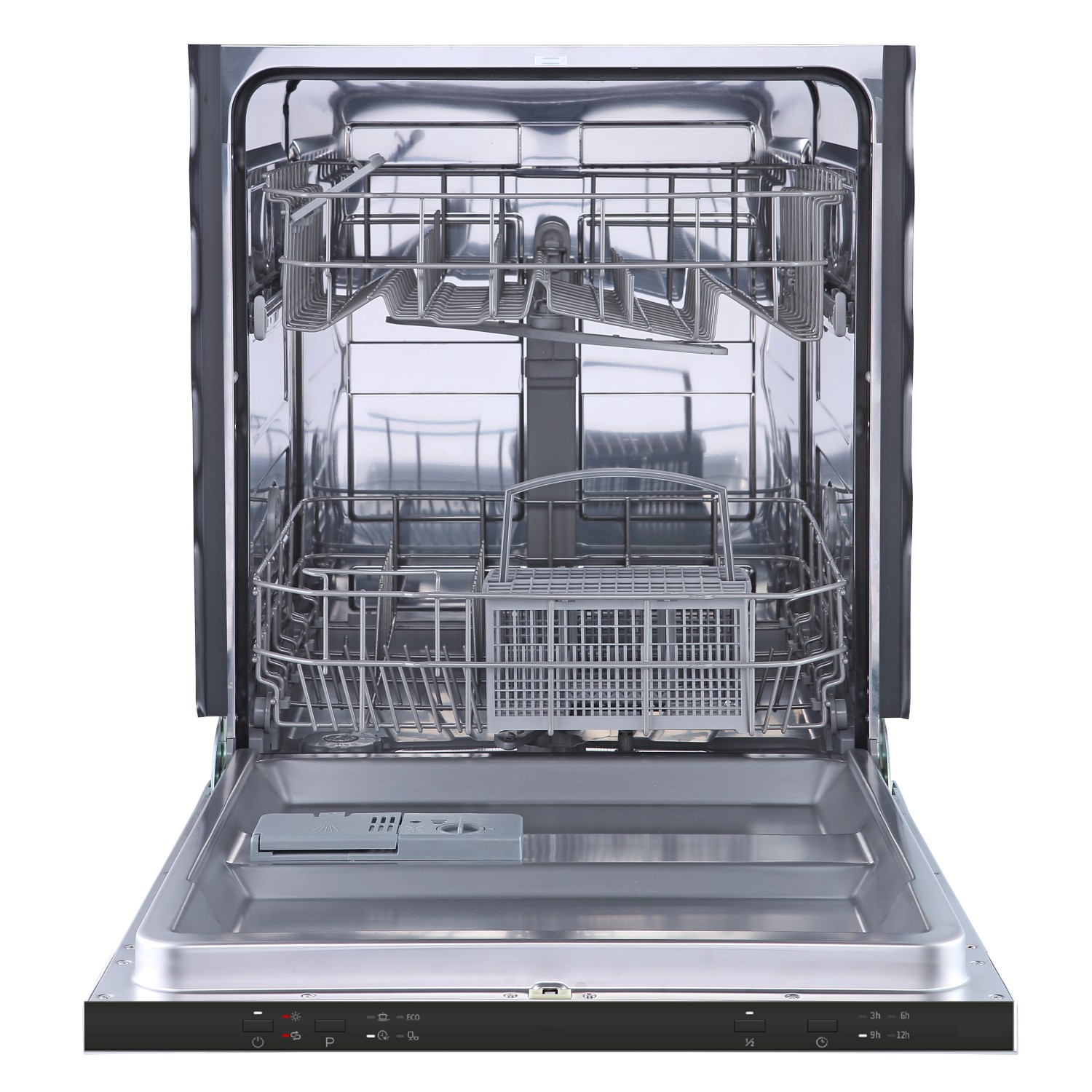 Offener, vollintegrierter Geschirrspüler der Held Küchen Winkelküche Kempten mit Besteckkörben.