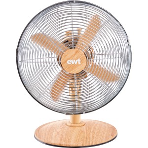 Ewt Ventilator Wood Air Floor: Tischventilator mit Holzoptik und Metallgitter.