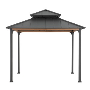 Sunjoy Pavillon Pasu, 300x300 cm, Stahl, Anthrazit. Gartenpavillon mit Doppelschienen für Vorhänge.