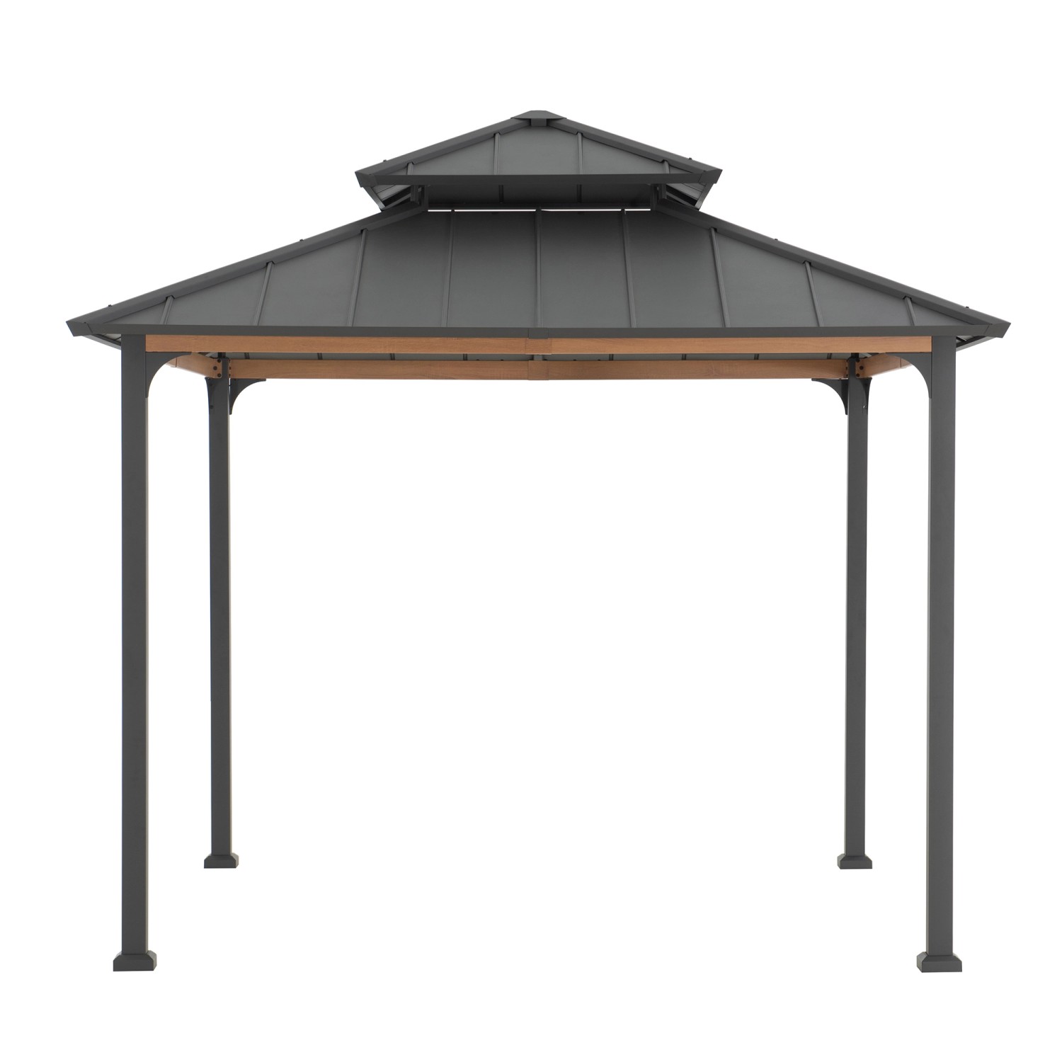 Sunjoy Pavillon Pasu, 300x300 cm, Stahl, Anthrazit. Gartenpavillon mit Doppelschienen für Vorhänge.