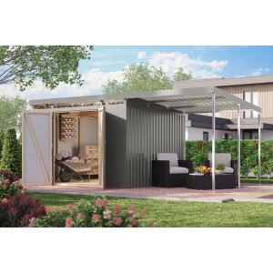 Karibu Metallgerätehaus Neos 3,5 mit Anbaudach 2 m Graualuminium