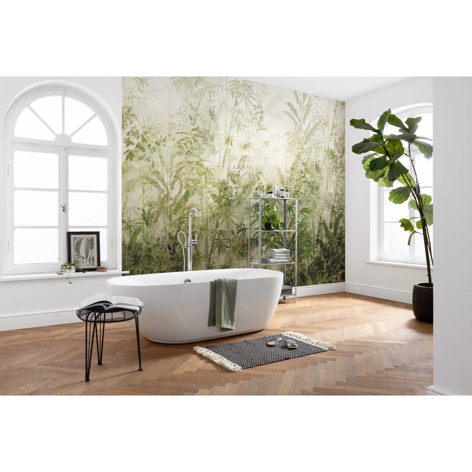 Komar Vlies Fototapete Wilderness im Badezimmer mit Pflanzenmotiv, 400x280 cm.