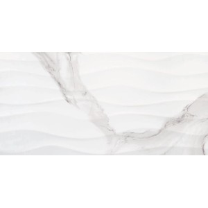Wandfliese Calacatta Wave, Feinsteinzeug, weiß-grau, glasierte Oberfläche, 30x60 cm.