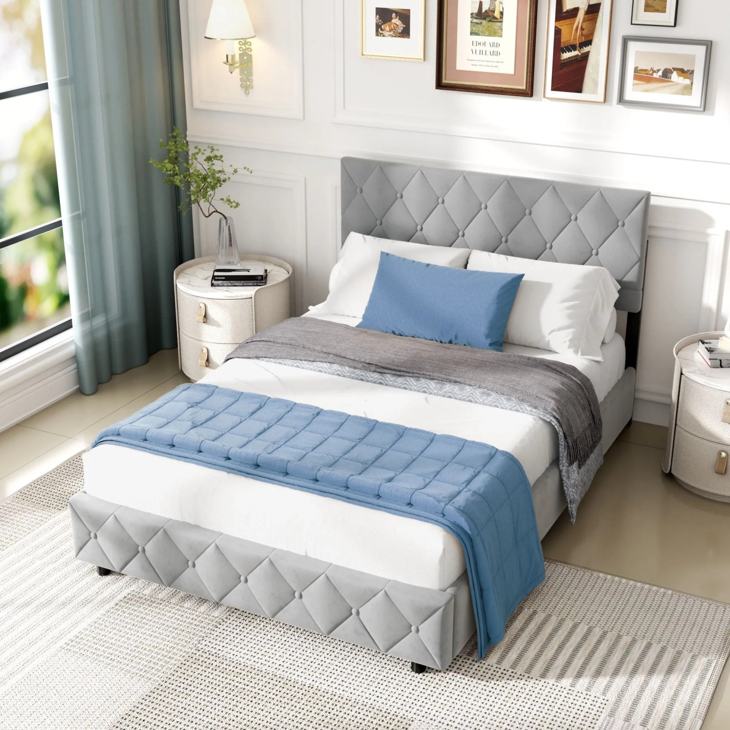 okwish Einzelbett mit Stauraumbett Kopfteil Jugendzimmer mit Matratze 140 x 200 cm cm Hellgrau_2