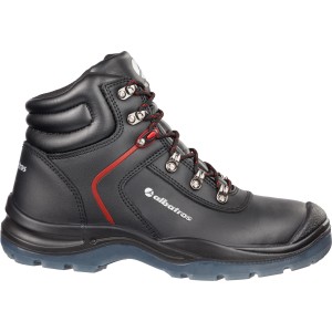 Schwarzer Albatros Sicherheitsstiefel Gravitation Mid S3, Größe 39, aus Leder mit roter Akzentuierung.