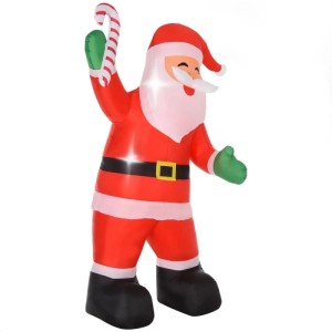 Aufblasbarer Weihnachtsmann mit Zuckerstange, rot-weiß, 243 cm hoch. Weihnachtsdeko für Garten & Haus.