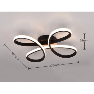 Moderne, mattschwarze LED Deckenleuchte Fly mit geschwungenem Design, 40 cm.