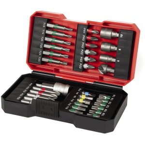 Einhell Bit-Satz, 34-teilig in roter S-Box. Sortiment mit Bits, Steckschlüsseln und Halter für Bohrschrauber.