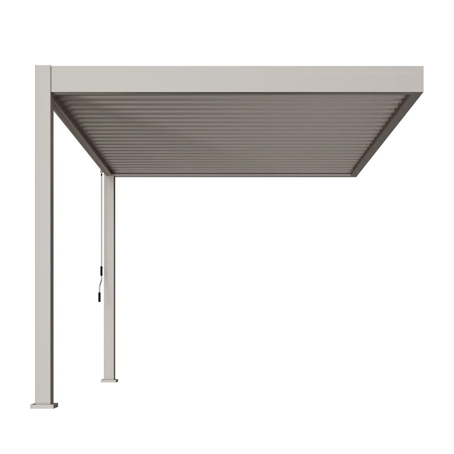 Sandfarbener Aluminium Wand Pavillon mit verstellbarem Lamellendach, 3x3,6m. Perfekte Terrassenüberdachung.