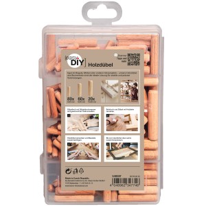 Fischer EasyDIY Box Holzdübel, 160-teiliges Set in Kunststoffbox, für Holzverbindungen.