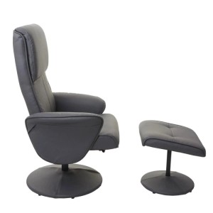 Mattgrauer Relaxsessel Stockholm mit Hocker, Kunstleder, drehbar und verstellbar.