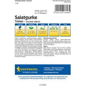 Kiepenkerl Salatgurke 'Tristan' Samenpackung, F1-Hybride für kernlose, resistente Gurken.