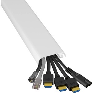 Weißer D-Line Kabelkanal (60x15mm, 1m) mit diversen Kabeln. Praktische Kabelführung.