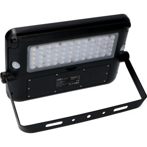 Schwarze LED Solar-Außenleuchte mit Sensor, 10W, 1080lm, 3000K, verstellbare Halterung.