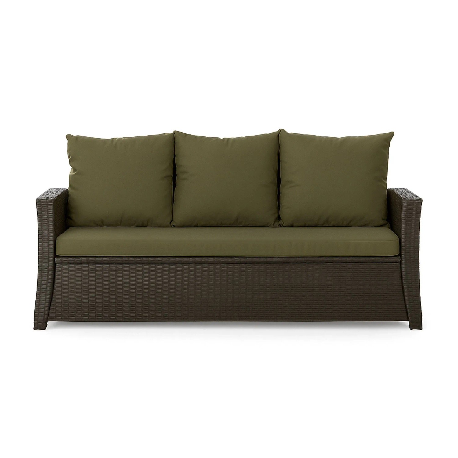 Grünes 3-Sitzer Gartensofa mit Kissen, ideal für Polyrattan Möbel. Bequemes Sitzkissen Set für Garten & Terrasse.