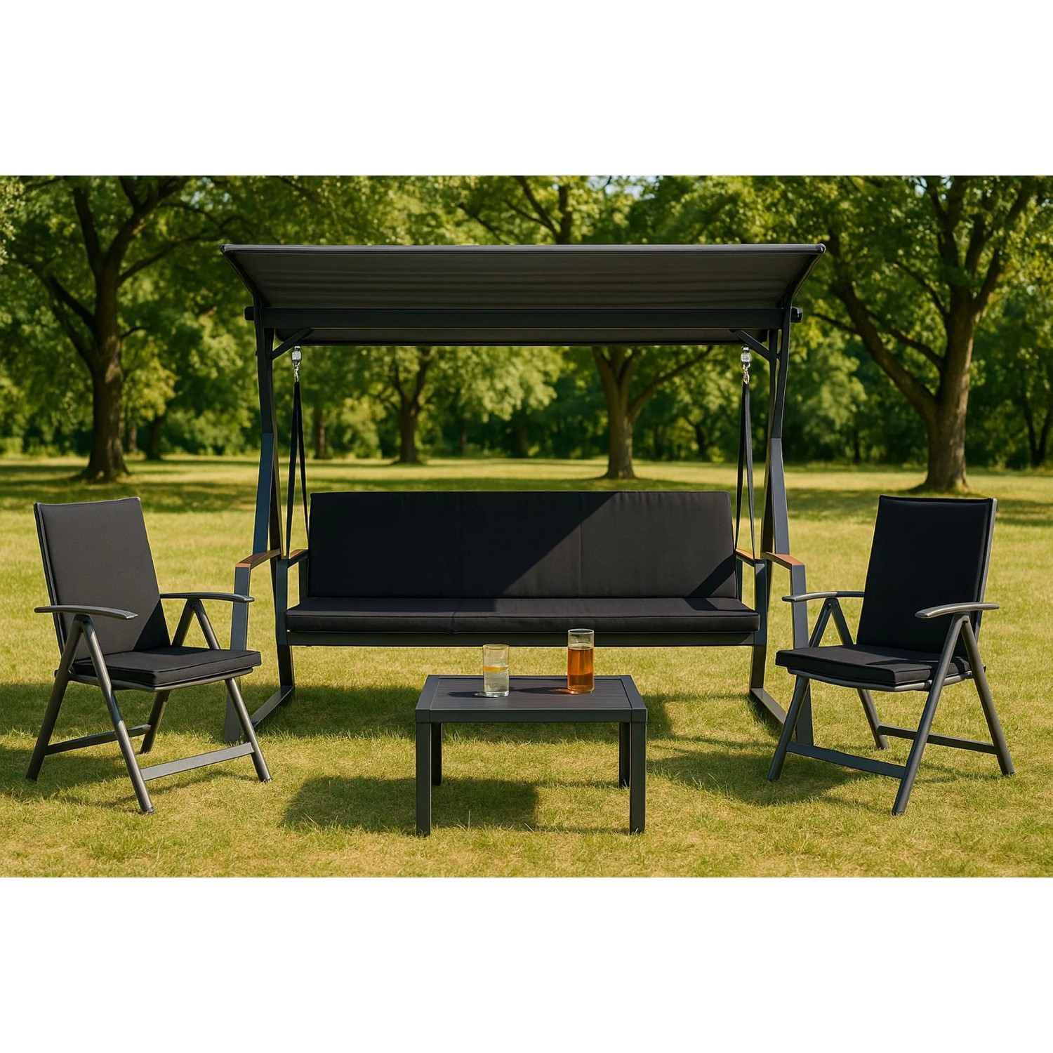 Schwarzes Hollywoodschaukel-Kissen Setgarden Flat, 100x60x50x7cm, für 2-Sitzer Schaukel.