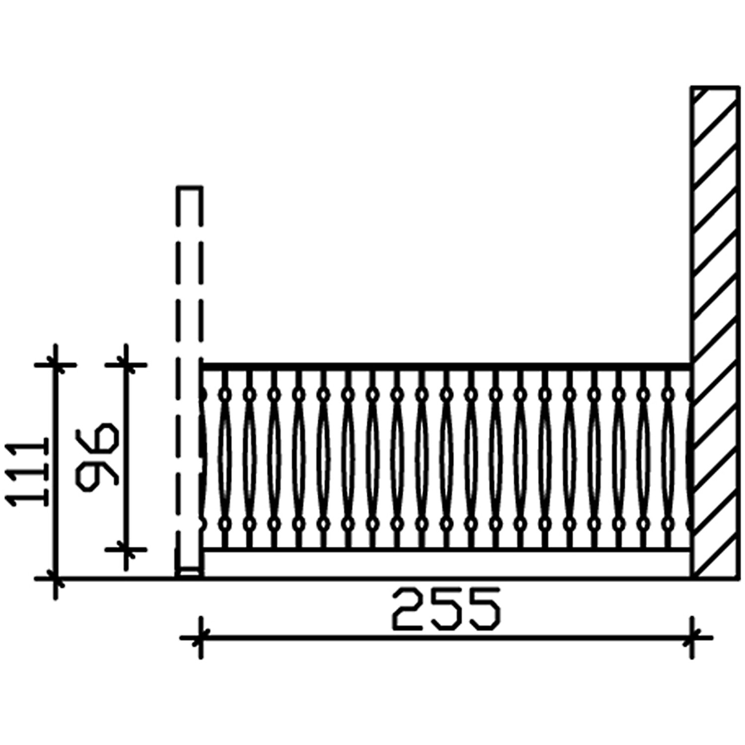 Technische Zeichnung: Skan Holz Seitenwand Balkonschalung 255x96 cm, Fichte Nussbaum, Zubehör Terrassenüberdachung.