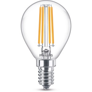 Philips LED-Leuchtmittel E14 Tropfenform, 6,5W, 806lm, 8x4,5cm. Klares Glas mit Glühfadenoptik.