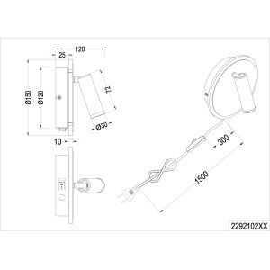 Skizze der Trio LED-Wandleuchte Jordan, weiß matt, mit Maßen.