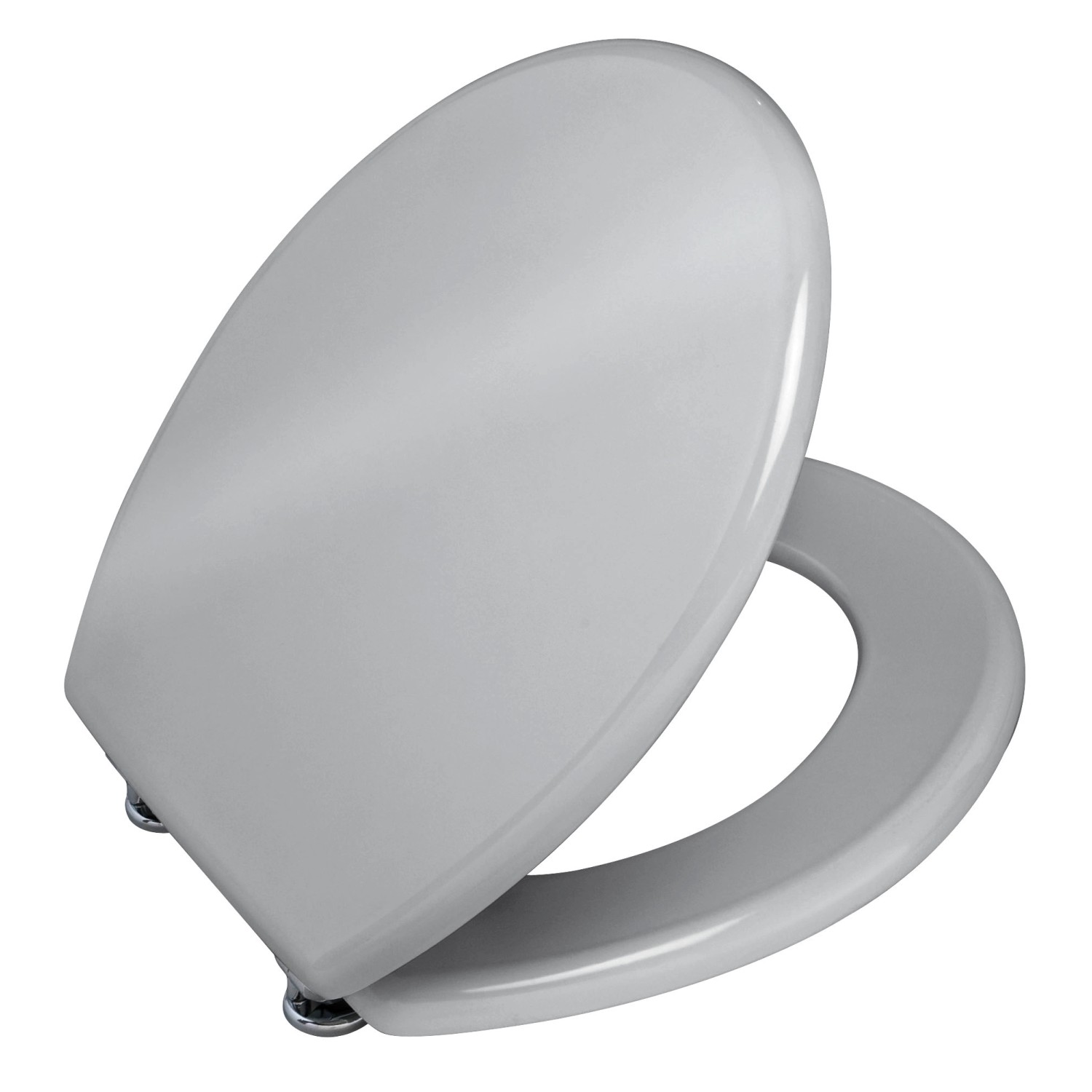 Wenko WC-Sitz Prima, silberfarbener MDF-Sitz mit Edelstahl-Befestigung.