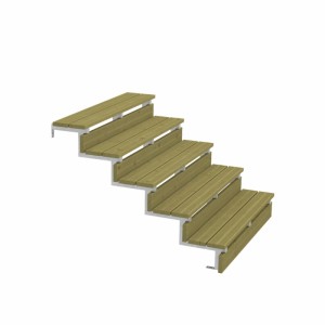 Stahl Treppenwange für 5 Stufen, 85cm hoch, mit Holzauflagen. Zubehör für Außentreppen.