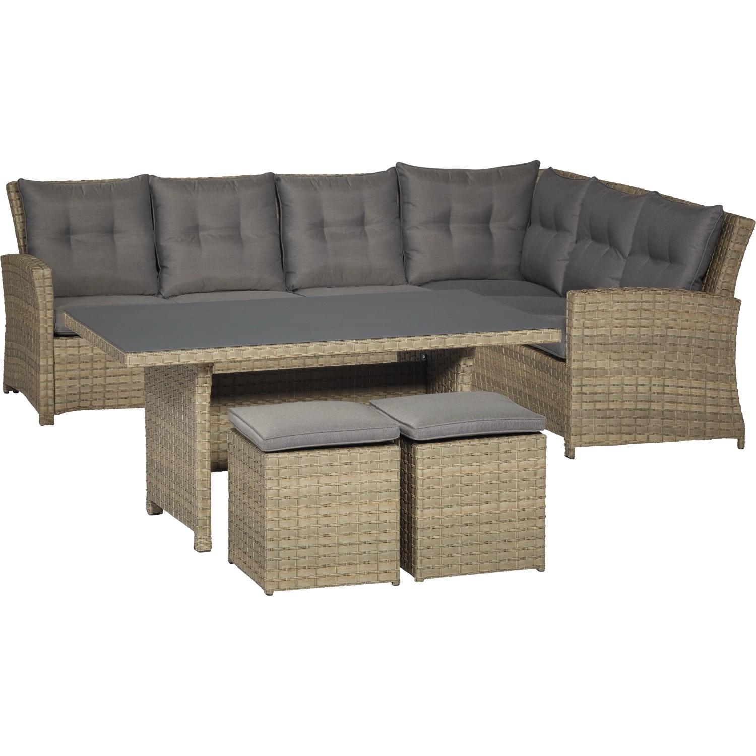 LoungeSet mit Esstisch Vermont 5teilig Polyrattan Rechts Forest