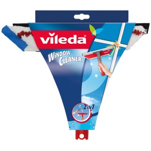 Vileda Profi-Fensterwischer Handgerät, 2-in-1 Fensterreiniger mit Mikrofaserbezug und Abzieher.