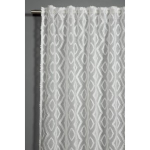 Weißer Bennetti Schal mit Rautenmuster, 140x245 cm, geeignet für Gardinenstange und -schiene.