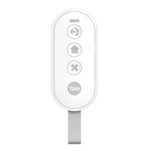 Weiße Yale Funk-Fernbedienung zur Alarmschaltung für Smart Alarmanlagen.
