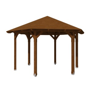 Skan Holz Pavillon Colmar 3 aus Douglasie, Ø 480 cm, Nussbraun. Holzpavillon mit Dach.