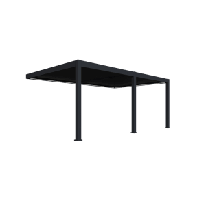 Anthrazitfarbene Aluminium-Pergola mit elektrischem Lamellendach und LED-Beleuchtung für Terrassen.