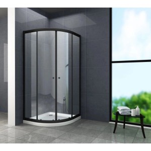 Glasdeals Duschkabine JUNISO-R Schwarz 90 x 90 x 190 cm Viertelkreis ESG Sicherheitsglas 6 mm Schiebetür Easy Clean 3345